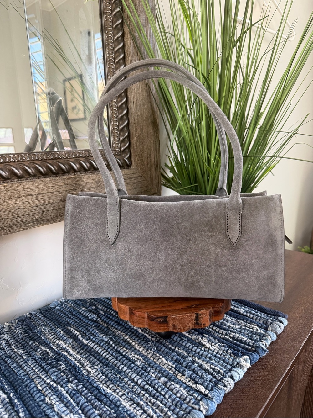 J.Crew Berkeley Structured Shoulder Bag Suede Seagull Gray East West CR296
